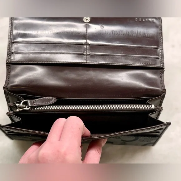 SOLD CELINE Vintage Macadam Logo Canvas/Patent Leather Long Flap Snap Wallet - Picture 12 of 16